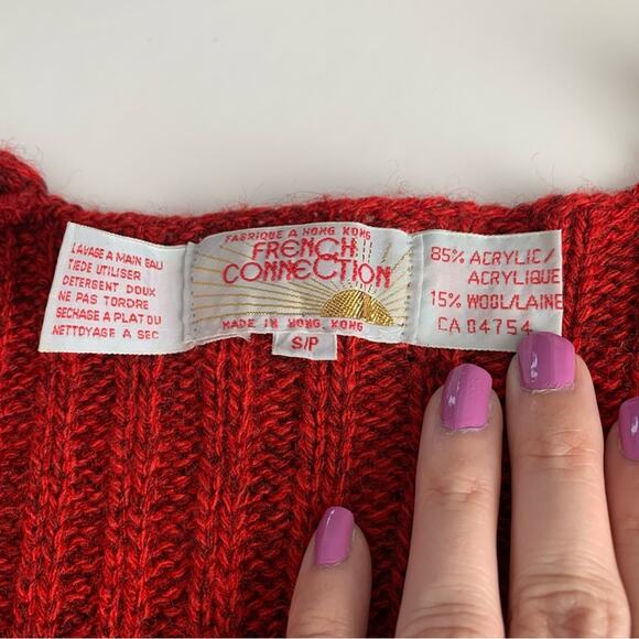 Vintage French Connection Red Wool Blend Sweater Vest Tunic Small - Picture 2 of 7